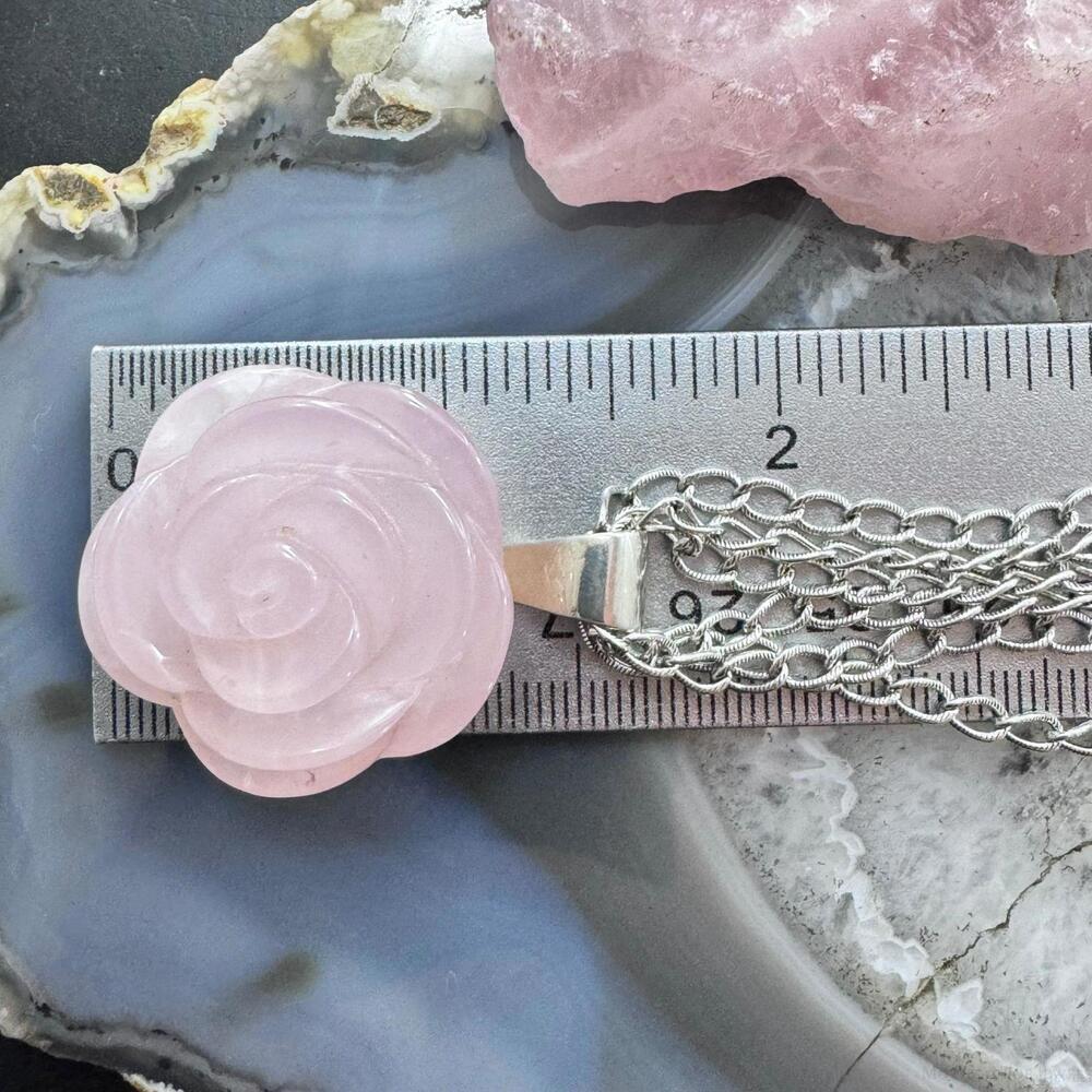 Carolyn Pollack Sterling Carved Rose Quartz Rose Pendant With Chain Necklace - Picture 10 of 10